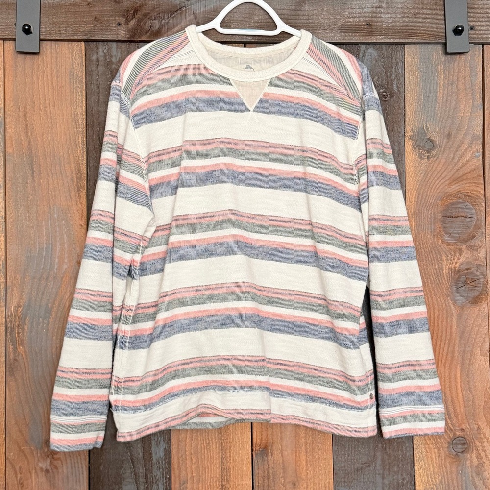 Tommy Bahama Grandview Stripe‎ Sweatshirt Mens Large French Terry Blue Coral